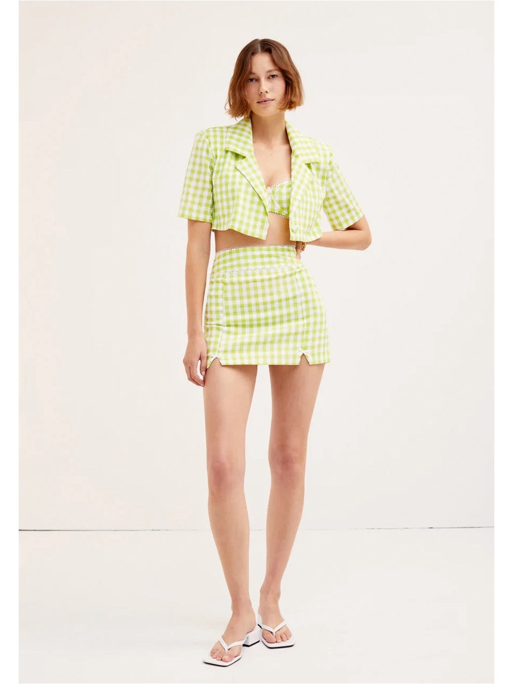 NWT For Love & Lemons Yellow Gingham Cropped Blazer